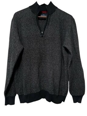 Men’s L Charcoal Quarter Zip Textured Knit Sweater Minimalist Smart Casual